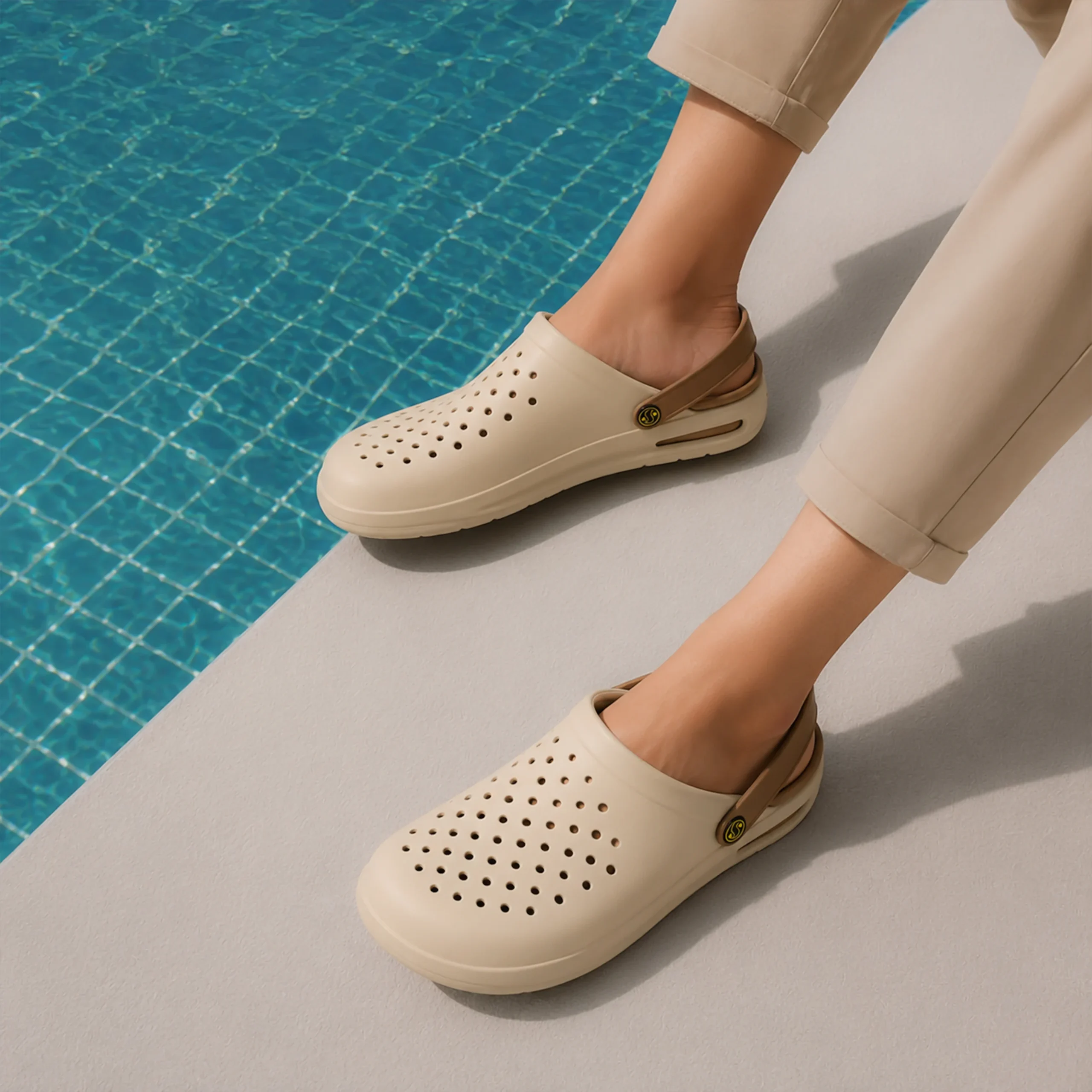 کراکس دمپایی مردانه طبی لژدار crocs رنگ کرم کد 2731