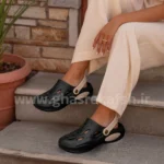 کراکس دمپایی زنانه مدل ساحلی لژدار crocs رنگ مشکی کرم کد 2861