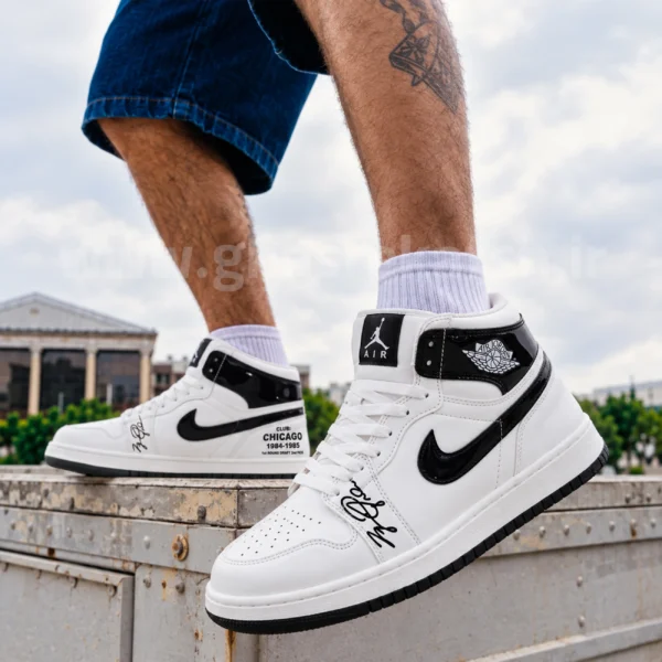 کتونی نایک جردن وان JORDAN 1 مردانه ساقدار شیکاگو رنگ سفید مشکی ورنی کد 2894